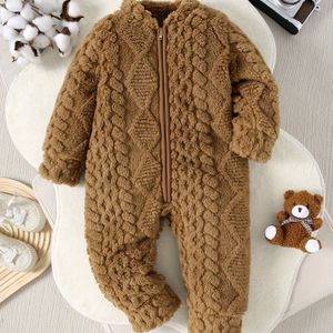 Gezellige Fleece Diamant-Gequilt Romper met Lange Mouwen voor Baby Jongens - Warm, Rits Winter Onesie, , Vierkant , Perfect voor Buiten