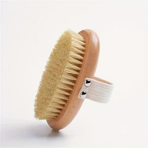 100% Natuurlijke Vegan Houten Lichtbeige Lichaamsborstel met Riem - Exfoliërende Doucheborstel voor Mannen en Vrouwen, 100% Vegan Houten Handvat
