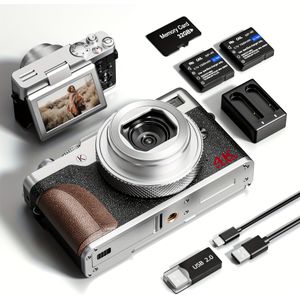 Digitale Camera NBD 4K, Sony CMOS Sensor , 18x Zoom, IPS 3" Scherm 180°, 4K/30FPS Video, Dubbele Batterij + 32GB SD Kaart