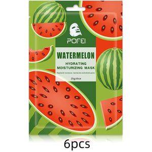 6 stuks Watermeloen Gezichtsmasker, Zacht & Alcoholvrij, Verfrissende Geur, Hydraterend & Voedend, Geschikt voor Alle Huidtypes Licht Beige, Diepe Hydratatie, Unisex, Kerstcadeau (0.88oz)