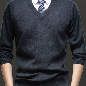 1 stuk heren gebreide trui, casual straatstijl lange mouwen V-hals pullover met klassiek geometrisch , basis top voor herfst- en of dagelijks warme dracht