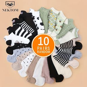NEKTOM - Gemengde Kleuren 10-Pack Dames Ademende Zomersokken met Eenvoudige Koeienprint en Stippen, Ronde