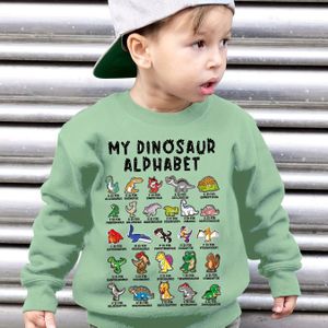 Jongens' Herfst- en Wintermode Fleecegevoerde Hoodie met Mijn Alfabet Print, Casual Lange Mouwen Trui in Verschillende Dinosaurussenpatronen