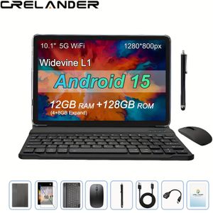 CRELANDER 15 Systeem, 4GB (+8GB) RAM 128GB ROM, 10.1-inch IPS Scherm, 2.4G/5G WIFI, Widevide L1 Tablet, met Hoes, Toetsenbord, Muis, Tablet, Pad, Kerstkaars, Kerstkaars