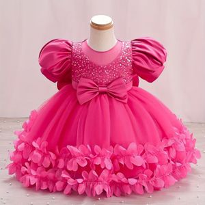 Prinsessenjurk voor meisjes met pluizige garenbloemen, trouwjurk, avondjurk voor kinderen en pianokostuum