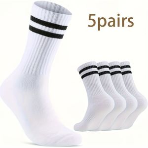 Zwart-Wit Gestreepte Sokken tot Halverwege de Kuit 5/10 Paar - Unisex Lente-Zomer Eenvoudige Zwart-Witte Gestreepte Sportkousen