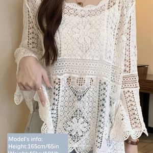 Casual Pullover, Vleermuismouwen, Elegant en Chic, Elegante Casual Vakantie Top, Zomer Herfst Kleding, Promotie, Geborduurde Hollow-Out Vakmanschap, Voor Tieners