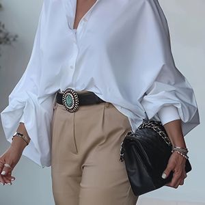 Oversized Overhemd met Draaikraag en Lantaarnmouwen