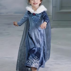 Prinsessenjurk voor meisjes met bontkraag en mesh cape | Sneeuwvlok print, lange mouwen, warme jurk voor speciale gelegenheden en verjaardagen, winterstof