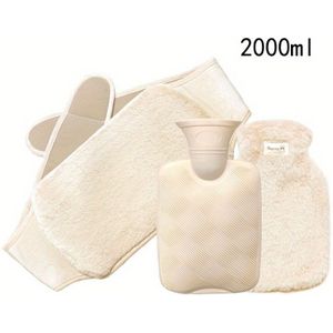 1000/2000ML PVC-warmwaterflesset met nepbonten hoes en verlengde tailleband - Ongebruikt, langdurige warmtebehoud - Troostende warmte therapiekoffer