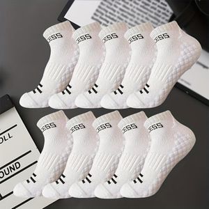 10 paar ademende en zweetabsorberende enkelsokken - zacht, comfortabel en unisex met stijlvolle letterpatroon in wit, perfect voor lente en zomer, schattige sokken, zweetbestendig