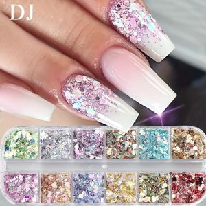 12 /doos Hexagonale Nagelglitter Pailletten Laser Dromerige Glitterschijfjes Roze Paarse Schitterende DIY Nagelbenodigdheden Charm Decoratie