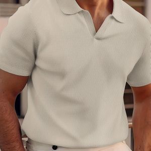 Herren Casual Korte Mouw Shirt - Klassieke Wafelstructuur, Comfortabele Kraag, Eenvoudige Kleur, Outdoor Vrijetijd