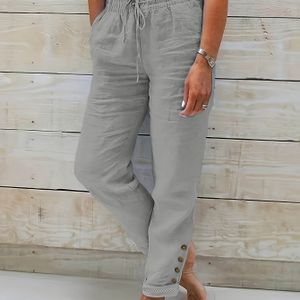 Women's Casual Solid Color Drawstring Hem Lace Button Decor Pants