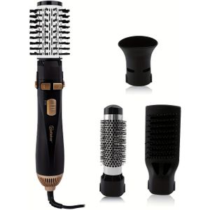 HATTEKER 4-in-1 Hete Luchtborstel - Dubbelgebruik Strijk- & Krulkam, 1200W Krachtige Haardrogeropzetstuk met Verwisselbare , Zwart & Gouden Ontwerp voor Stijlvolle Golven en Rechte Looks
