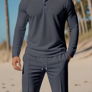 Casual Pak, Polobloem Lange Mouwen Broek, Lente en Herfst Buitensporten, Veelzijdig Eenvoudig Ontwerp, Heren Tweedelige Set