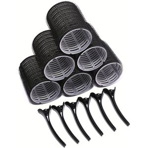12-delige Krultangset met Zelfklevende Rollers, 6 Adhesieve Rollers en 6 Haarklemmen - Geschikt voor Lange, Middellange, Korte & Pony's - Salonwaardige DIY Styling Tools