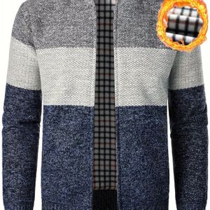 Heren blokkleur jack sweater voor lente en herfst, gebreid vest voor en lange mannen, maten