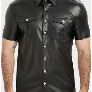 Herenshirt in Sexy Street Style - Korte Mouwen met Borstzakken, Zwart voor Feesten, Club & Casual Outfits, Gestroomd Design