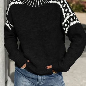 Elegante half-turtleneck trui voor dames, kleurblok, polyester 97% elastane 3%, gebreid materiaal, herfst/winterseizoen, gewicht 150g/m²