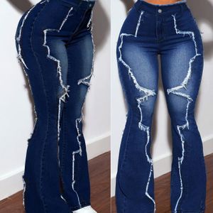 Dames Hoge Taille Flare Jeans - Stretch Denim, Donkerblauw, Pasvorm, Comfortabel & Veelzijdig voor Casual Kleding, Dagelijks |Strakke Hoge Taille|Stijlvolle Flare Broeken