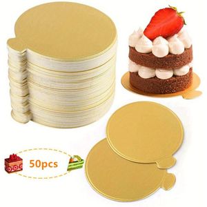50pcs, Mini Round Golden Cardboard Cake Base, Mousse Dessert Cake Boards, Disposable Cupcake Boards, For Wedding Birthday Party Displays Tray - 3.5in/9cm