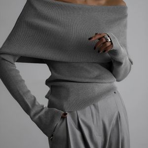 Elegante Off-Shoulder Trui voor Dames - Lange Mouw , Niet-Doorschijnende Stof voor Herfst/Winter, Kantoor, Feest, Alledaagse Outfits - Damesmode Trui