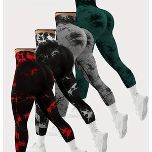 4- Set Hoge Taille Tie-Dye Yoga Leggings voor Vrouwen - Rekbare, Niet-Doorschijnende Activewear Broeken