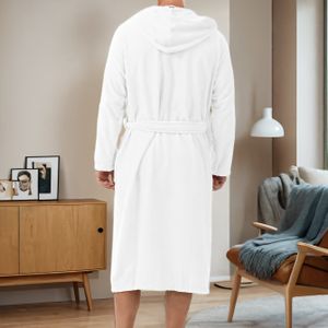 Uniseks Gezellige Fleece Badjas met Capuchon - Zacht Absorberend Loungekleding met Riem & Zakken, Warme Flanellen Gewaad voor Thuis, Alle Seizoenen, Grijs