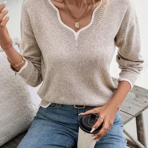 Vrouwen Casual Kanten V-hals Lange Mouw Trui