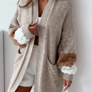 Stijlvolle Klassieke Color-Blocking Cardigan Dames Top, Modieuze Zachte Lange Mouwen Trui voor Herfst-Winter, Warme Dagelijkse Casual Kleding van Hoogwaardige Stof