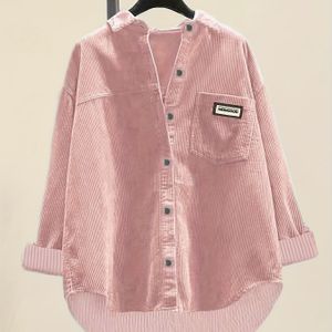 Dames Cordoverhemd met Kraag & Borstzak - Elegante Losse Blouse, Kleur Casual tot Chique, Wasmachinebestendig, Veelzijdig Topje voor het Hele Jaar