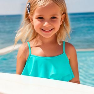 Meisjes Tweedelige Eendelig Badpak met Visgraatprint en Zwemshorts, Medium/ Maat Apart