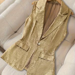 Elegante, mouwloze, gouden vest voor dames - Slim Fit, met knopen, korte lengte voor lente/zomer/herfst, perfect voor casual of chic outfits, dames tank to