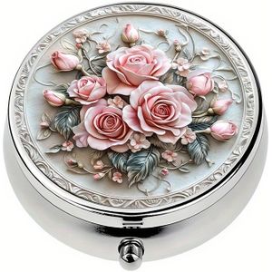 1st Metalen Pillendoosje met 3 Vakjes - Rozenbloem Ontwerp, Voedselveilige Decoratieve Vitaminehouder voor Zak, Tas of Reizen, Elegante Medicijnorganizer, Gepolijste Afwerking