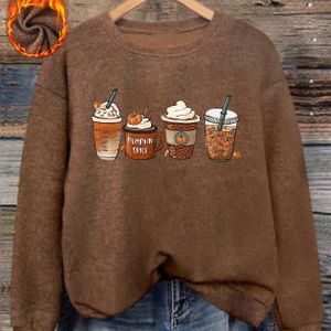 Herfst/Winter M Thanksgiving Pompoen Koffie Pompoen Spice Print Dames Casual Ronde Hals Nepstof Top