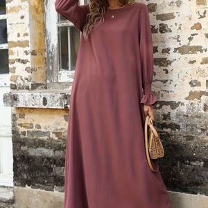 Kleur Jurk Met Ronde Hals, Elegante Losse Jurk Met Lange Mouwen Voor Lente En Herfst, Dameskleding