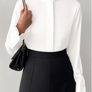 Stijlvolle Kleur Dameshemd met Lange Mouwen - Opstaande Kraag & aan de Manchetten, Klassieke Pasvorm voor Alle Seizoenen, Casual en Formele Gelegenheden, Verfijnde Snit