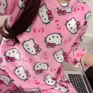 Warme Fleece Pyjama Set Voor , Schattig Voor for hello kitty Nachtkleding, Stijl Loungewear Set