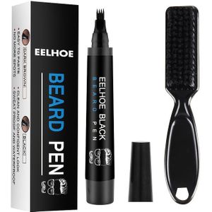 Langdurige Baardpotloodset voor Mannen - Zwart, Alcoholvrij, Inclusief Borstel & Stylingkam, Verbetert Snorbedekking & Vorm