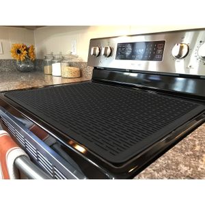 1pc Heatguard Silicone Stove Top Cover Mat, 28"x20" Heat Resistant Ceramic Glass Cooktop Protector, Large Silicone Drying Mat For Flat Top Stove, Rv Stove Cover - Black/grey