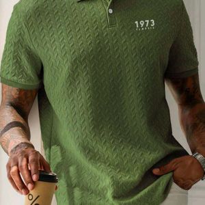 1973 Classic Men's Casual Shirt - Polyester Knit Fabric With Stretch, Short Sleeve, Collar, Button Detail, Skinny Fit For Summer Sports And Leisure Activities