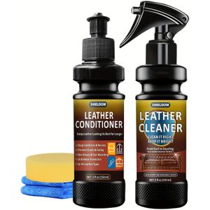 Lederen Zorgset, Geschikt Voor Lederen Kleding, Meubels, Auto , Schoenen, Laarzen, Tassen, Etc., Veilig Voor Kleur Lederen, Komt Met Microvezelhanddoeken En Sponsen, (Set Van 2)