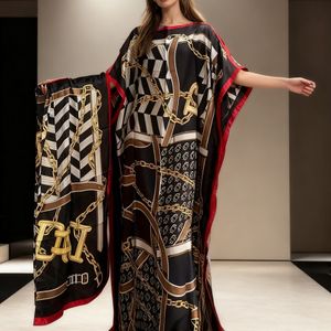 Plus-Size Elegante Jurk met Kettingprint en Vleermuismouwen voor Dames - Lange Ondoorzichtige Potloodrok, Verstelbare Tailleband, Losse Pasvorm voor Formele & Casual Uitjes in Alle Seizoenen