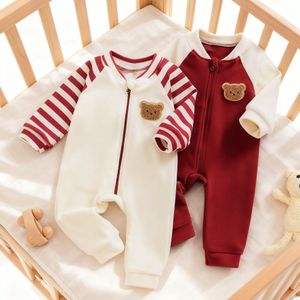 2-delige Winter Romper Set voor Jongens - Zachte & Bruine Beer Print met Hart & Beer Gezicht, Ritssluiting, Zachte & Zakken, voor Buiten, Kerst Verjaardagscadeau, Jongenskleding