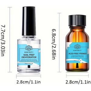 2 stuks Born Pretty Gel Nagel Prep Set, 15ml Drogend middel & zuurvrij primer, alcoholvrij, nagelverzorging voor gel nagels, voet, hand- en nagelverzorging