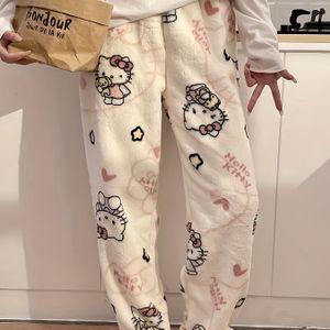 Sanrio voor for hello kitty Cozy Fleece Lounge Pants voor dames - Zachte Pluche Winter Pijama Broek met Cartoon Design, Loose Fit, Lange Lengte, Perfect voor Binnencomfort, Pijama Broek