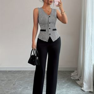 2025 Dames Tweedelige Set: Vest en Zwarte Broek, Commuter Stijl