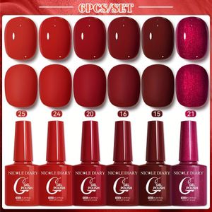 DIARY 6 Kleuren Set Gel Nagellak Rode Serie - Hoge Verzadiging, Langhoudend, Thuis Salon Essentieel, Soak Off LED Gel Vernis - Perfect Cadeau voor Vrouwen