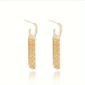 Golden Geometric Tassel Earrings With A Of European And American Design, Exuding Luxury And High-end Temperament (golden Electroplated , Ensuring Long- Color )